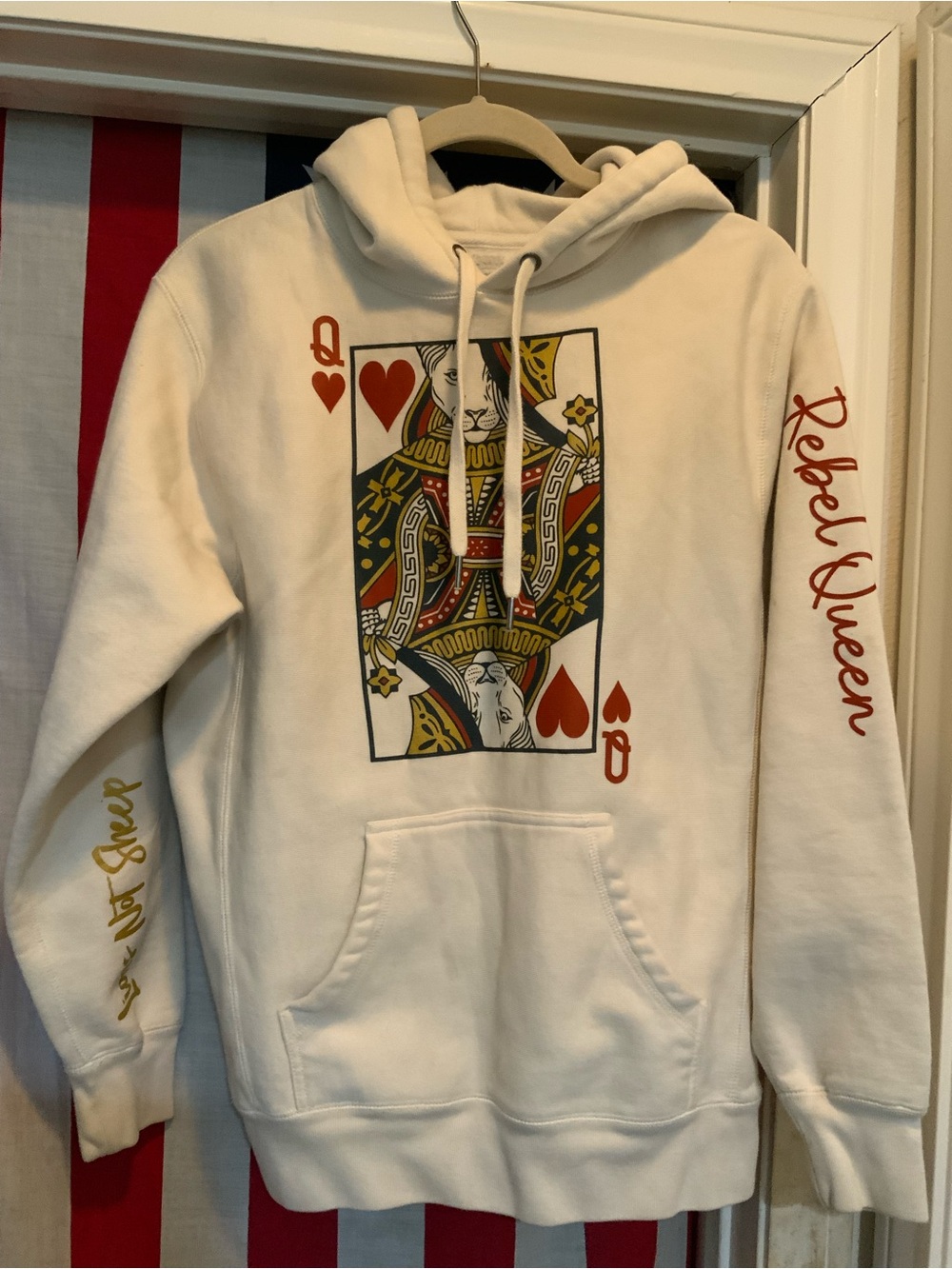 Cream Graphic Hoodie - Queen of Hearts Design